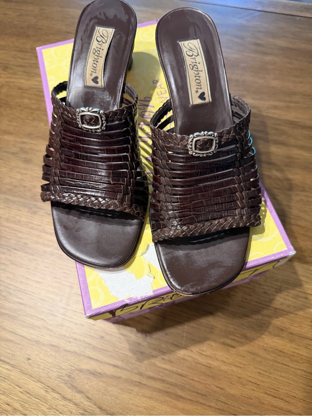 Brighton Dark Brown Braided Slide Mules with Buckle Accent